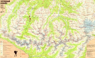 Туристская карта - хребтовка Теберда, Домбай, Западное Приэльбрусье